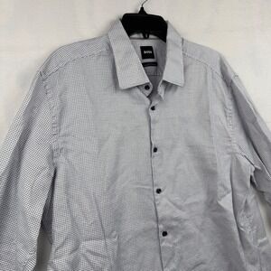 BOSS Slim Fit Dress Shirt Men's 46‎ White Black Italian Fabric Organic Cotton